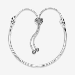 Pandora Moments Pavé Heart Clasp Snake Chain Slider Bracelet